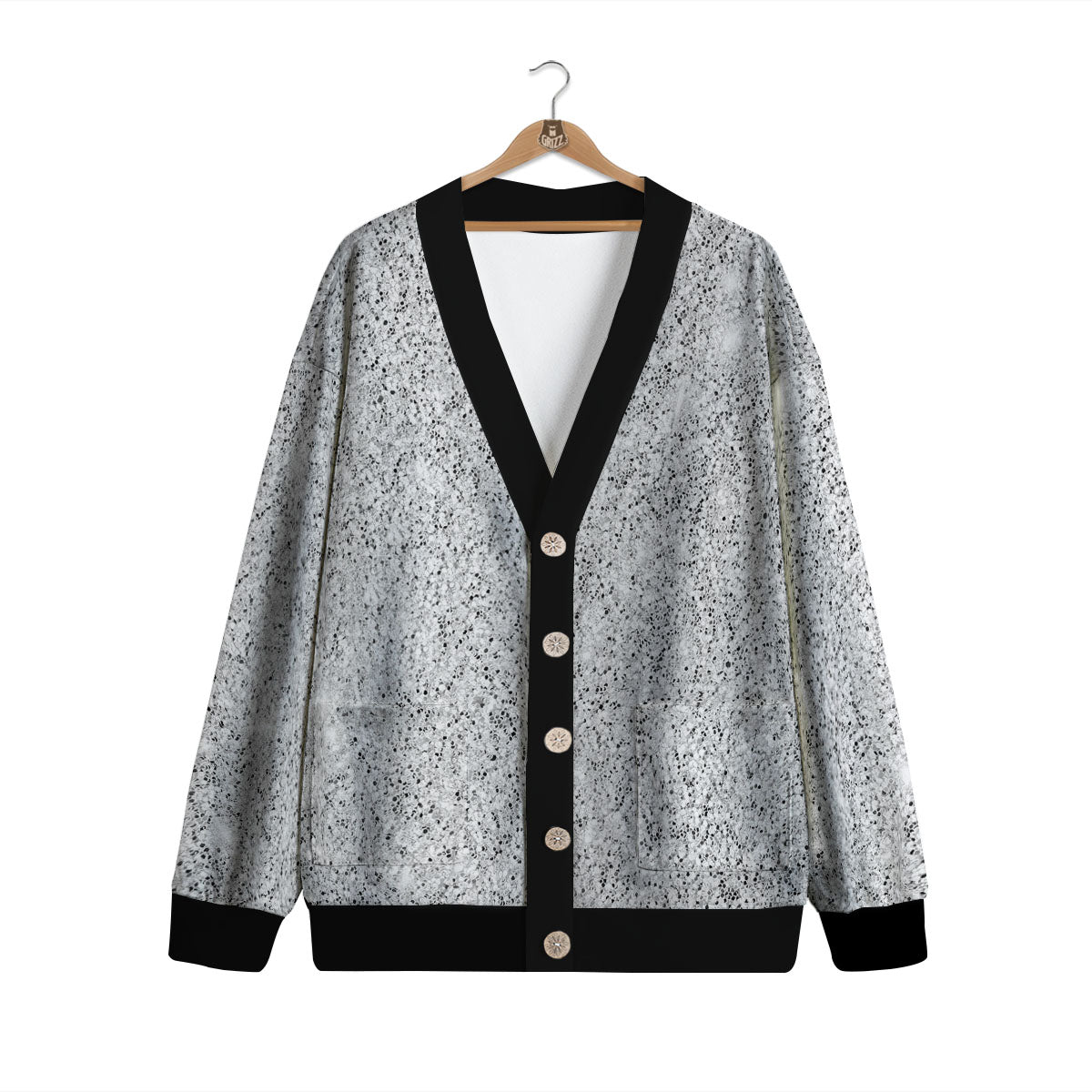 Glitter Texture Light Silver Print Cardigan-grizzshop