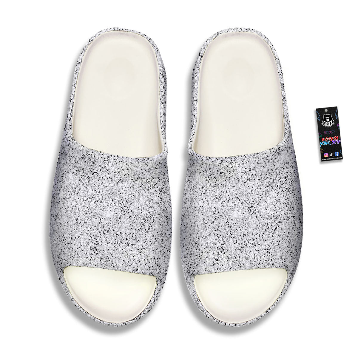 Glitter Artwork Light Silver Print Sandals-grizzshop