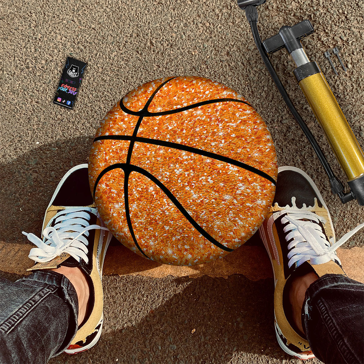 Glitter Artwork Orange Print Basketball