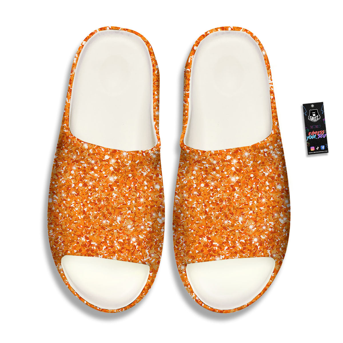 Glitter Artwork Orange Print Sandals-grizzshop