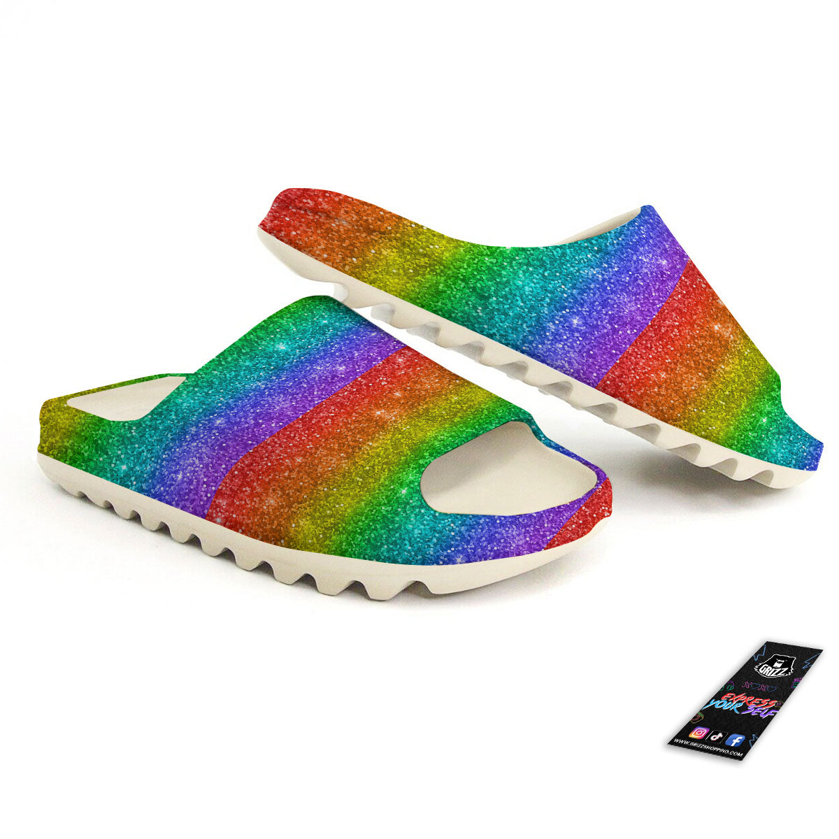 Glitter Rainbow Print Pattern Sandals-grizzshop