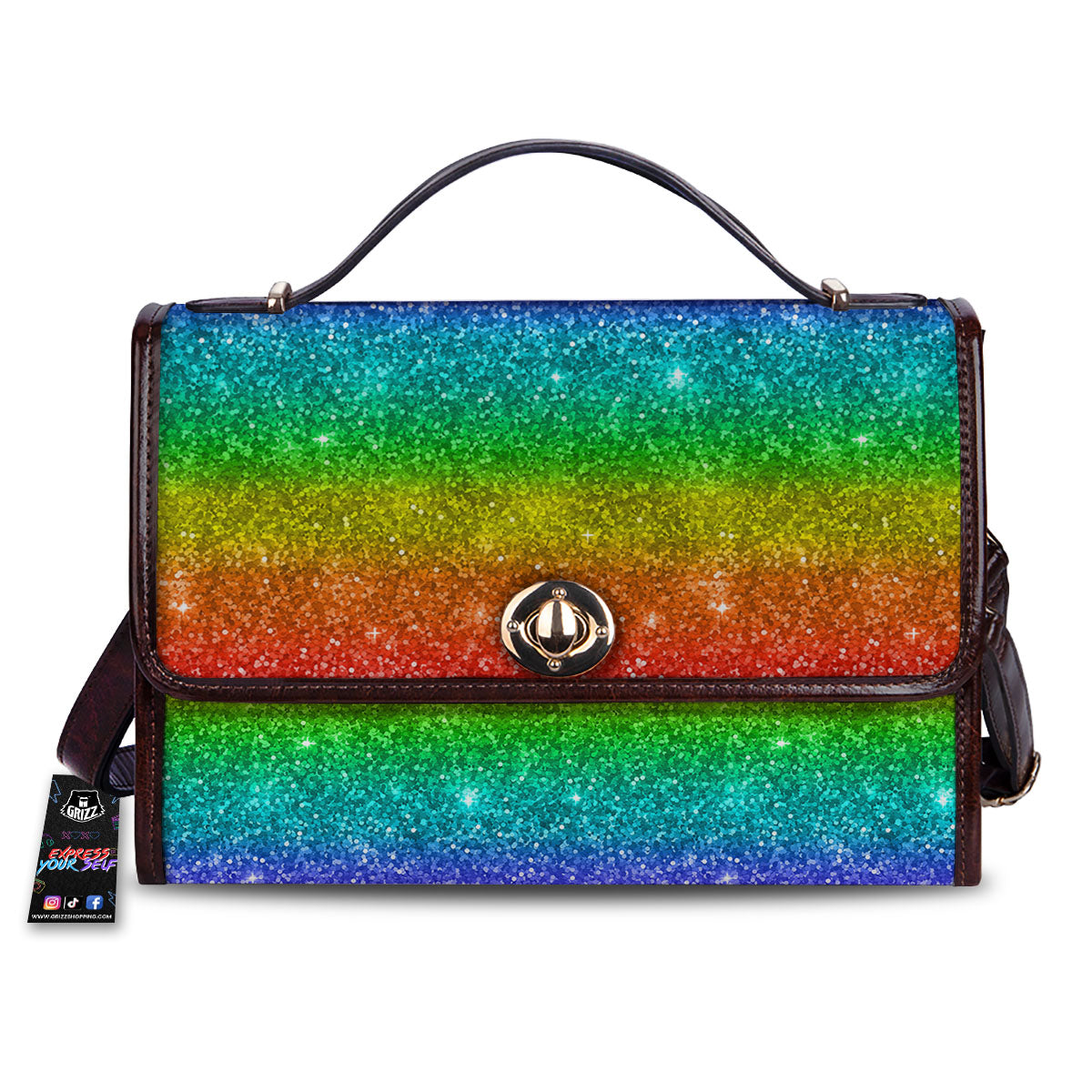 Glitter Rainbow Print Pattern Women's Satchel Bag