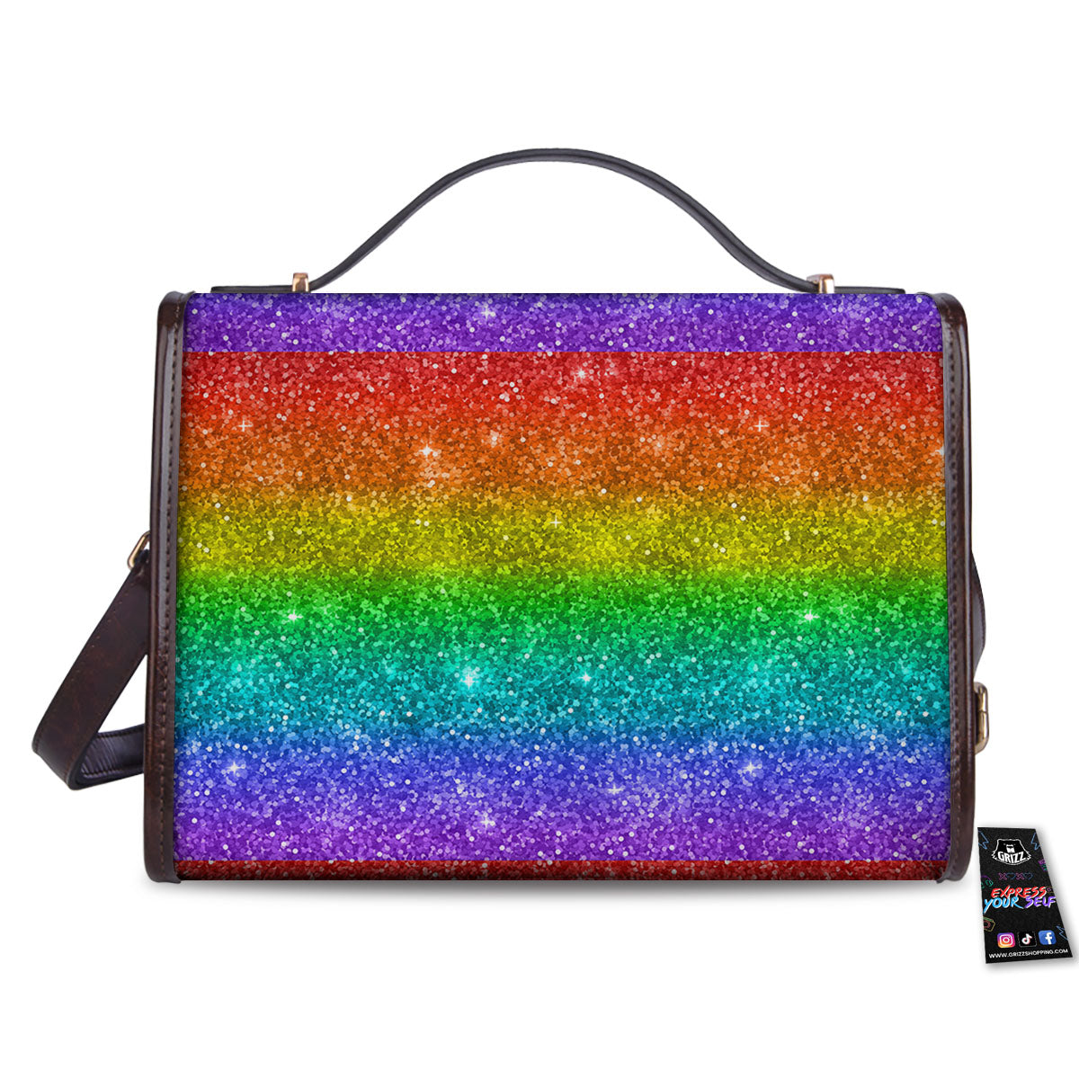 Glitter Rainbow Print Pattern Women's Satchel Bag