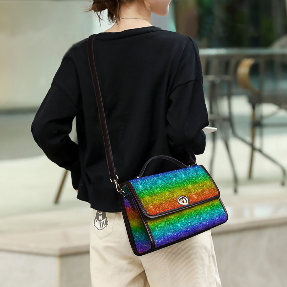 Glitter Rainbow Print Pattern Women's Satchel Bag