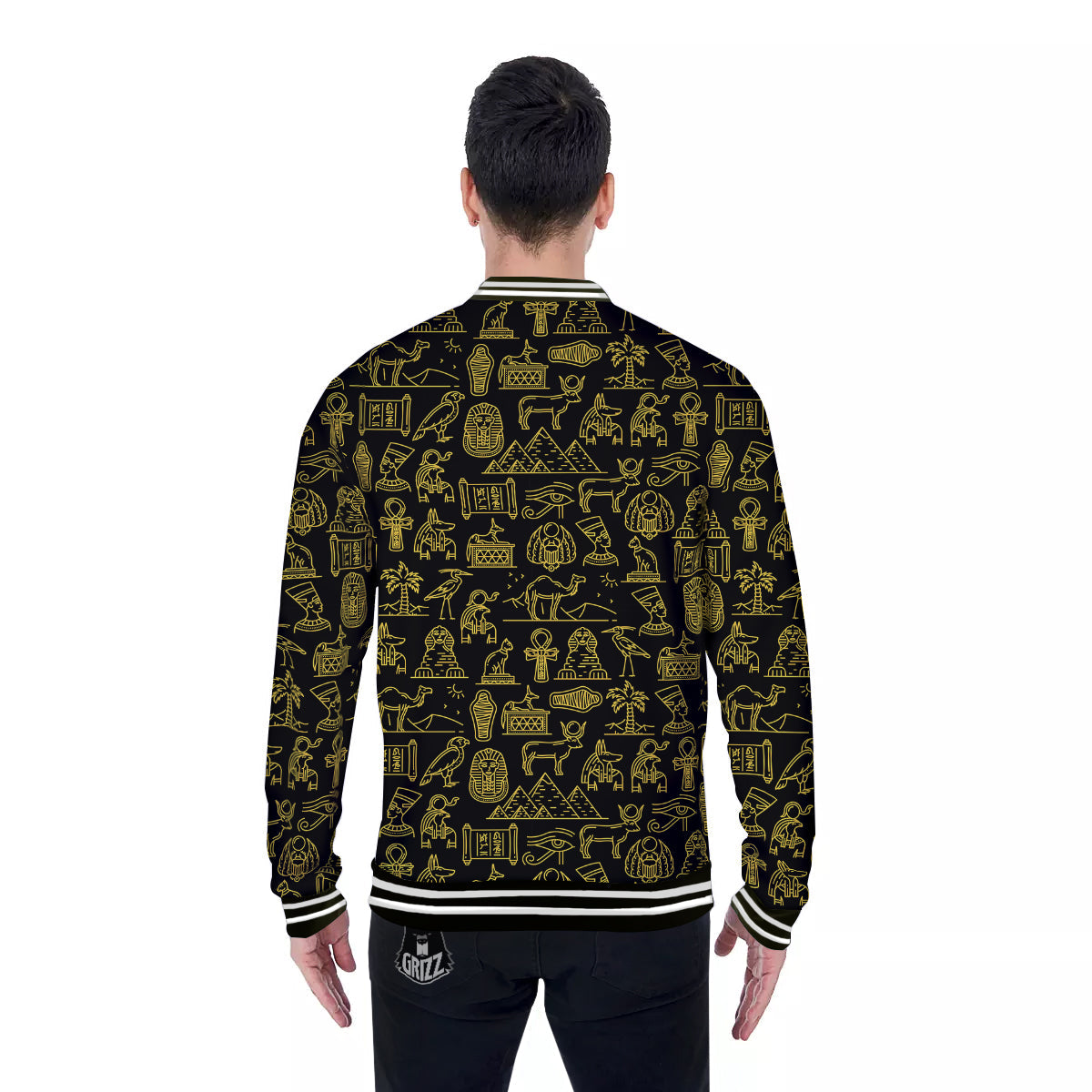 Glod Ancient Egyptian Print Pattern Baseball Jacket-grizzshop