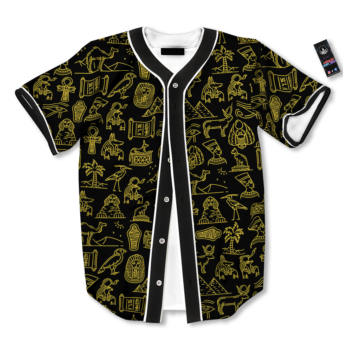 Glod Ancient Egyptian Print Pattern Baseball Jersey-grizzshop