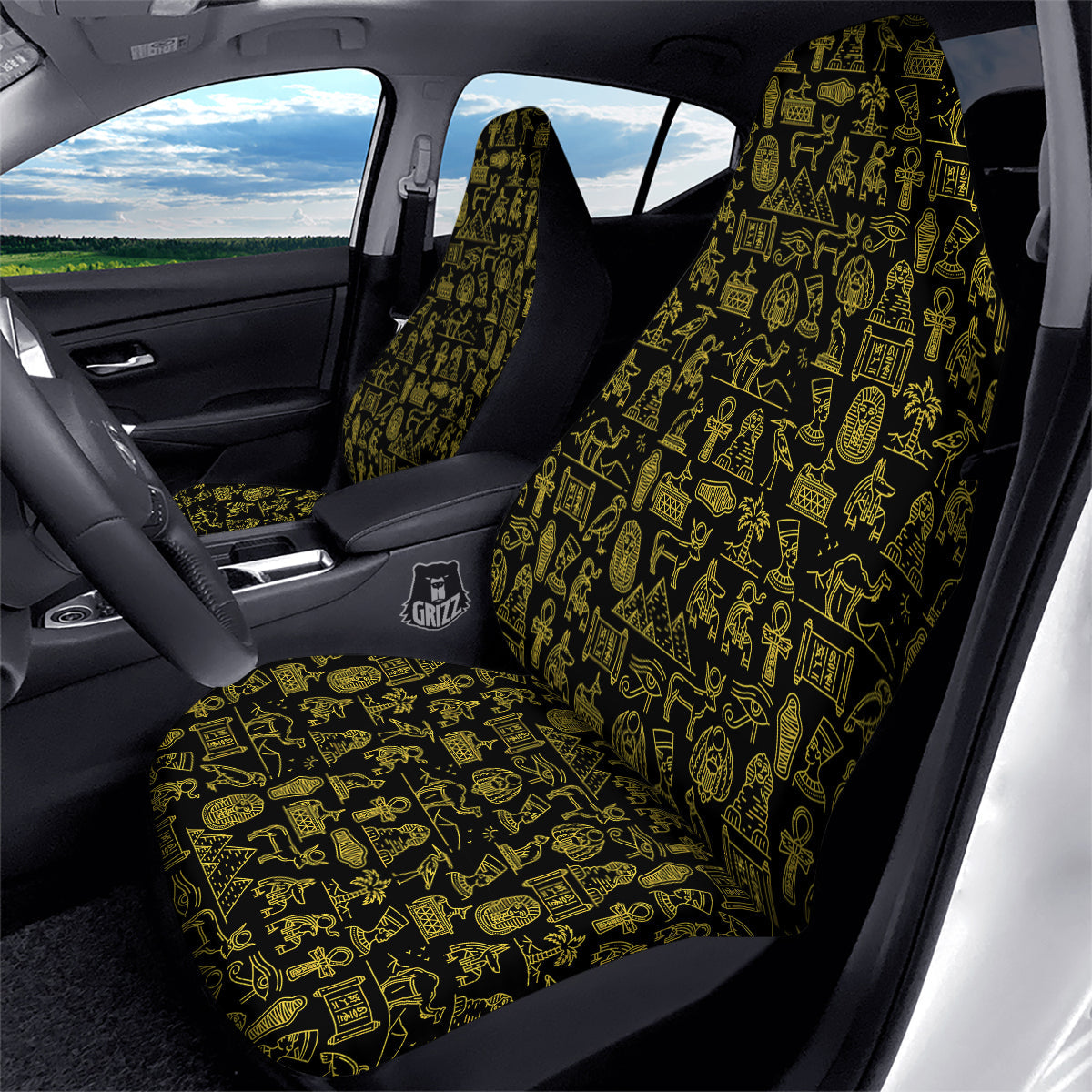 Glod Ancient Egyptian Print Pattern Car Seat Covers-grizzshop