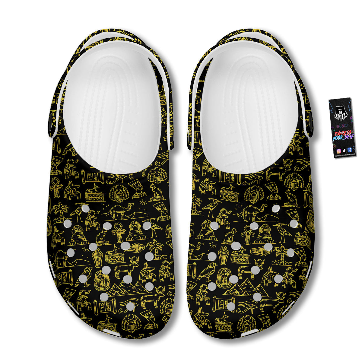 Glod Ancient Egyptian Print Pattern Clog-grizzshop