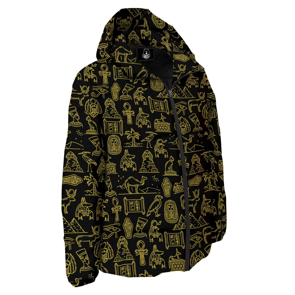 Glod Ancient Egyptian Print Pattern Down Jacket-grizzshop