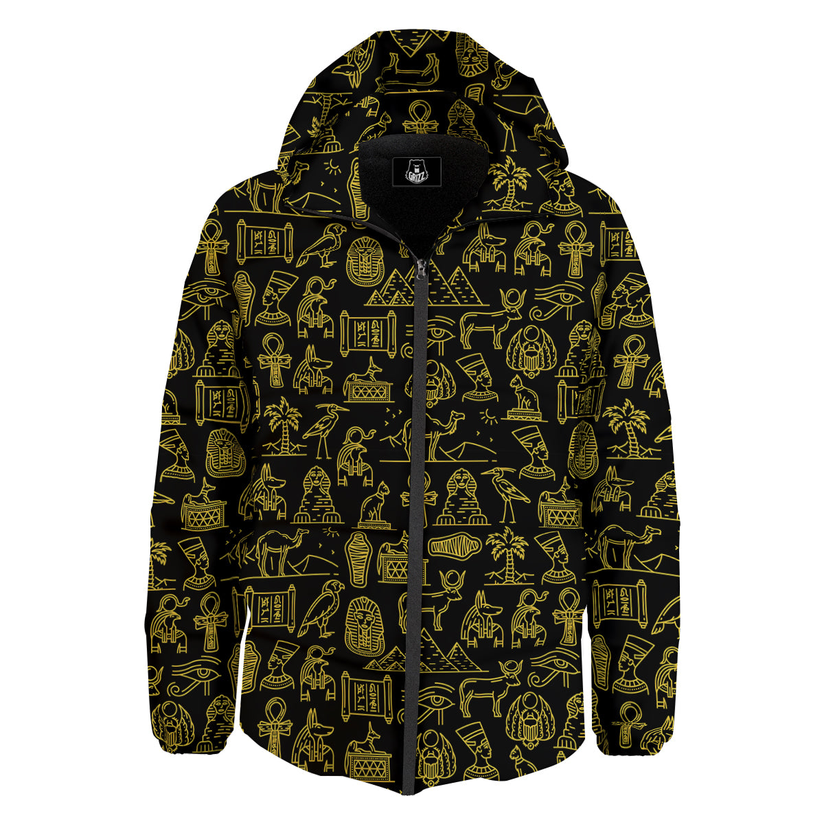 Glod Ancient Egyptian Print Pattern Down Jacket-grizzshop