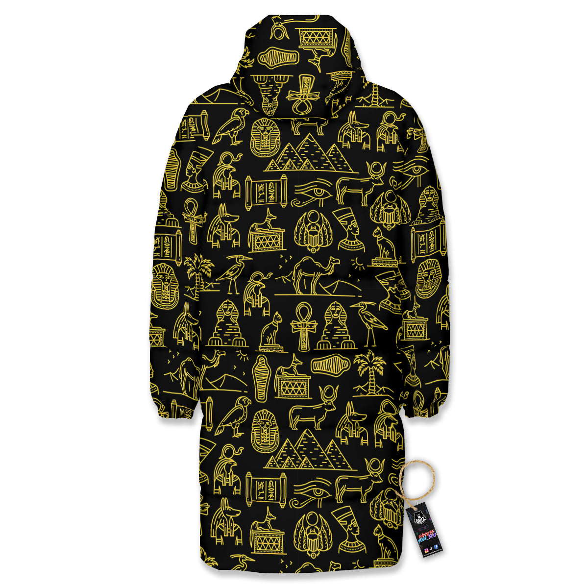 Glod Ancient Egyptian Print Pattern Long Down Jacket-grizzshop