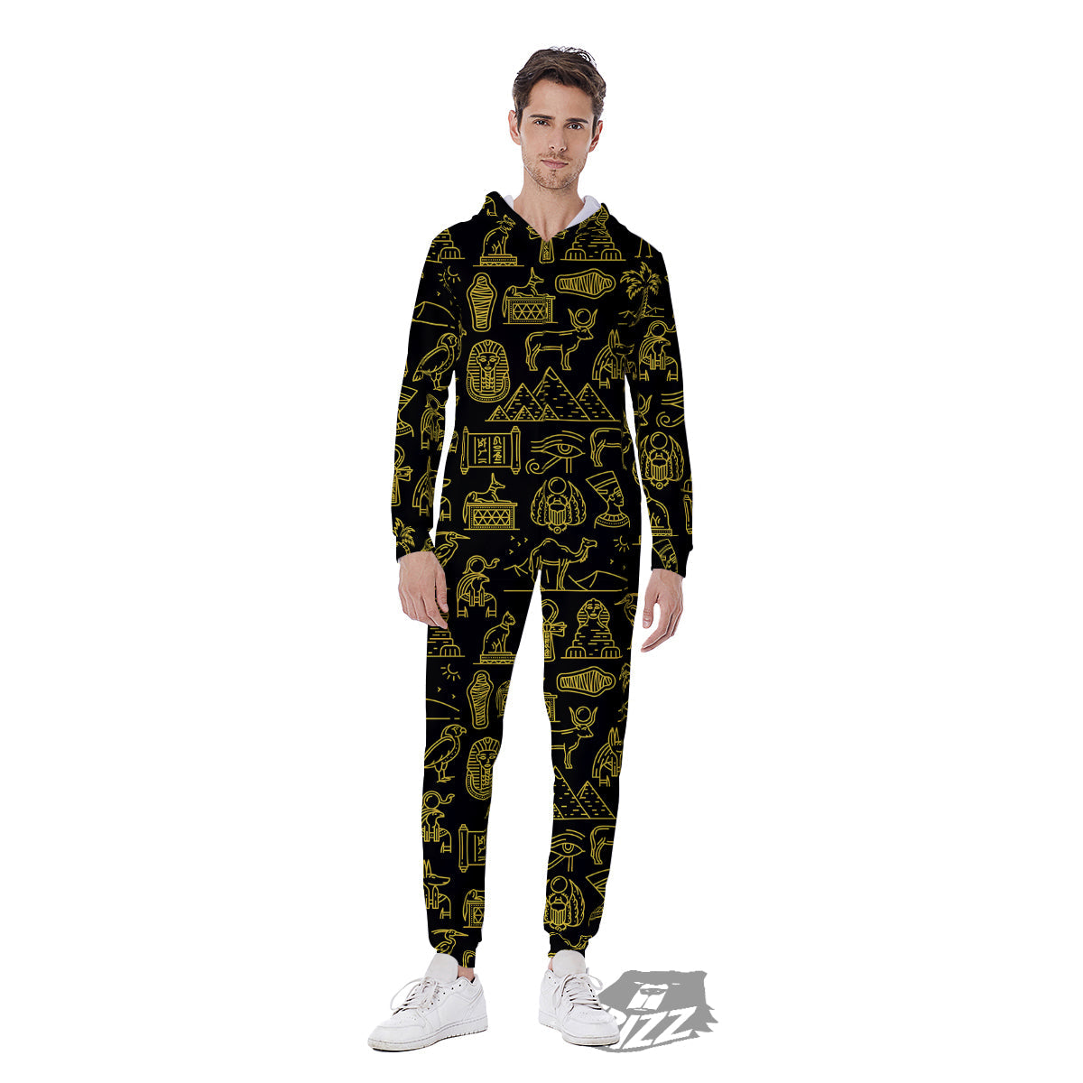 Glod Ancient Egyptian Print Pattern Men's Jumpsuit-grizzshop