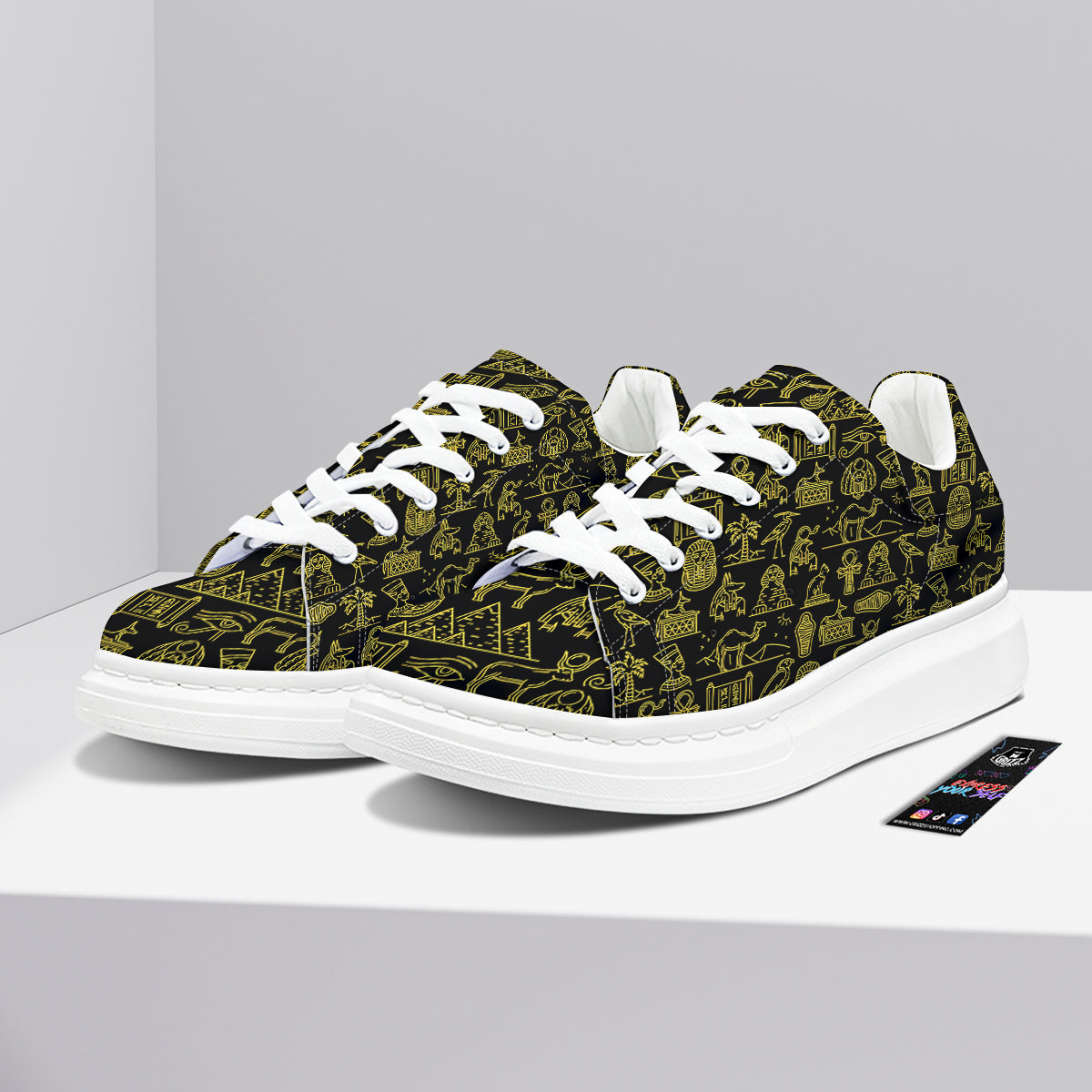 Glod Ancient Egyptian Print Pattern Platform Shoes-grizzshop