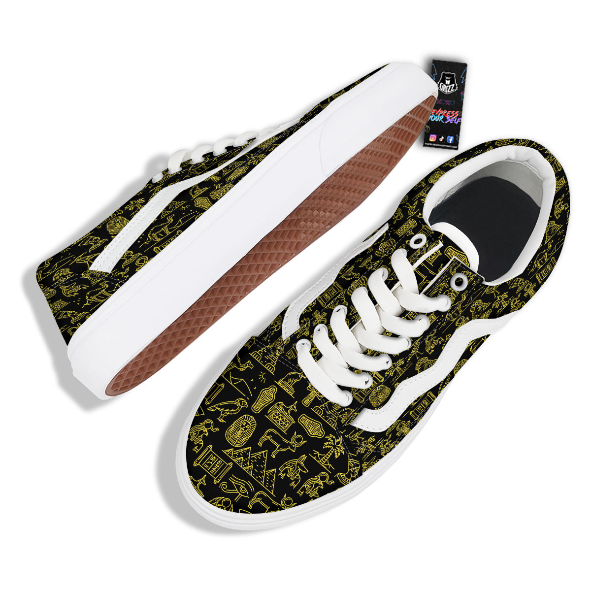 Glod Ancient Egyptian Print Pattern Skate Shoes-grizzshop