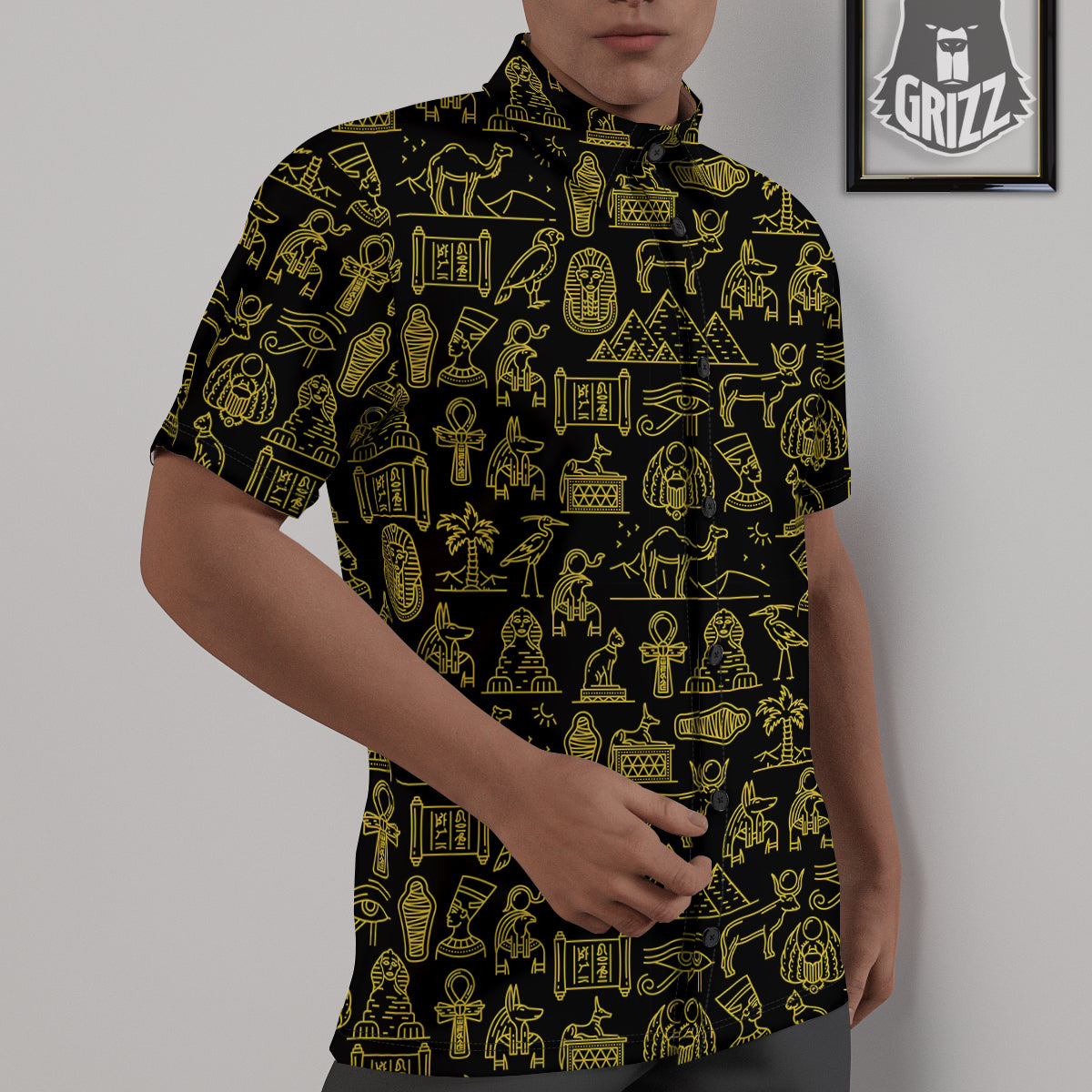 Glod Ancient Egyptian Print Pattern Untucked Shirts-grizzshop