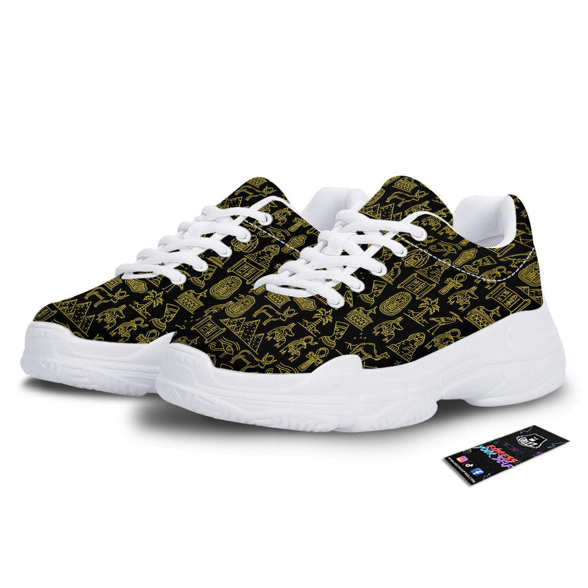 Glod Ancient Egyptian Print Pattern White Chunky Shoes-grizzshop