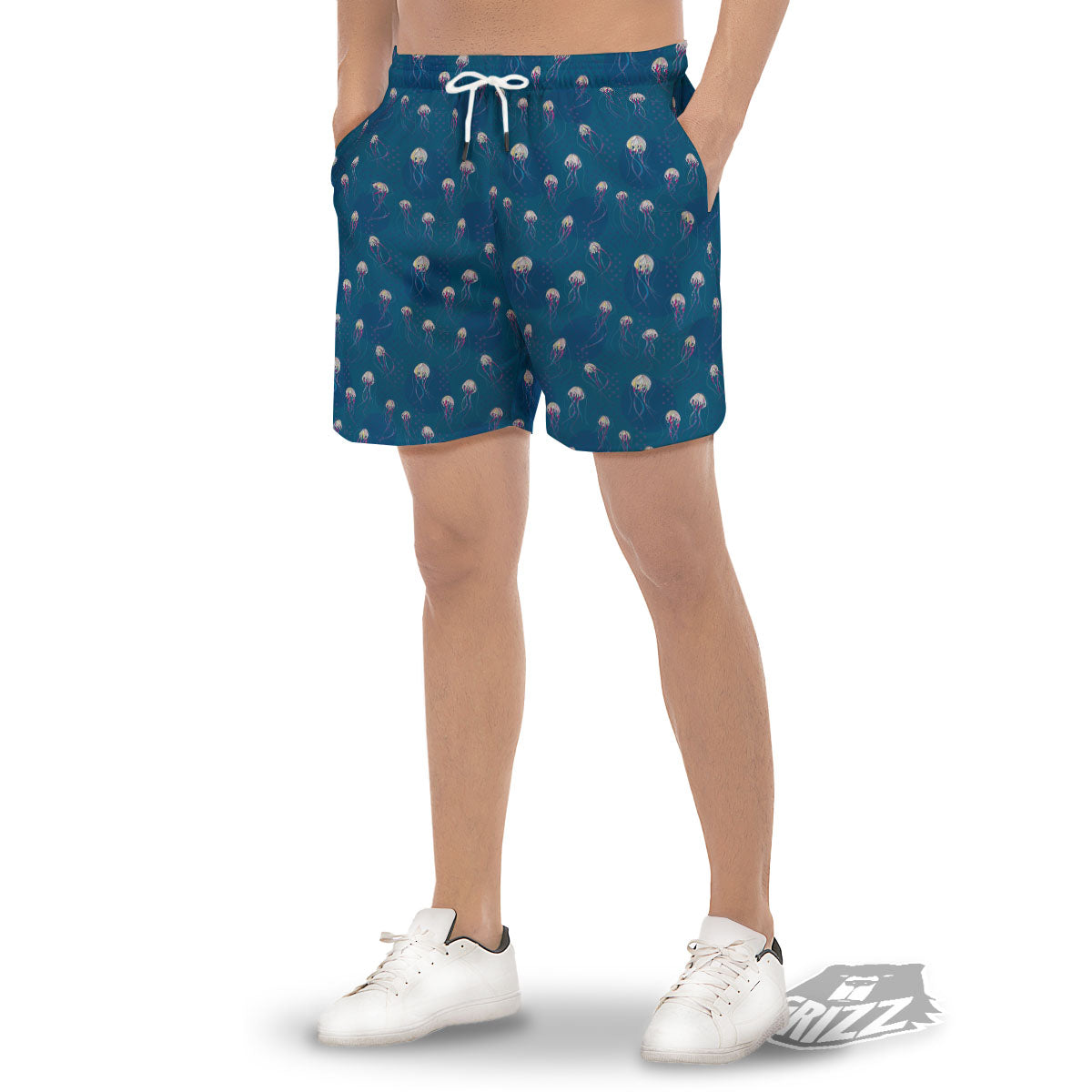 Glowing Jellyfish Print Pattern Men's Gym Shorts-grizzshop