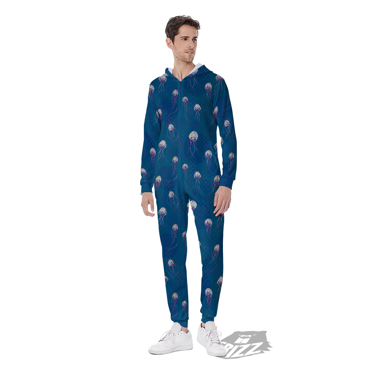 Glowing Jellyfish Print Pattern Men's Jumpsuit-grizzshop