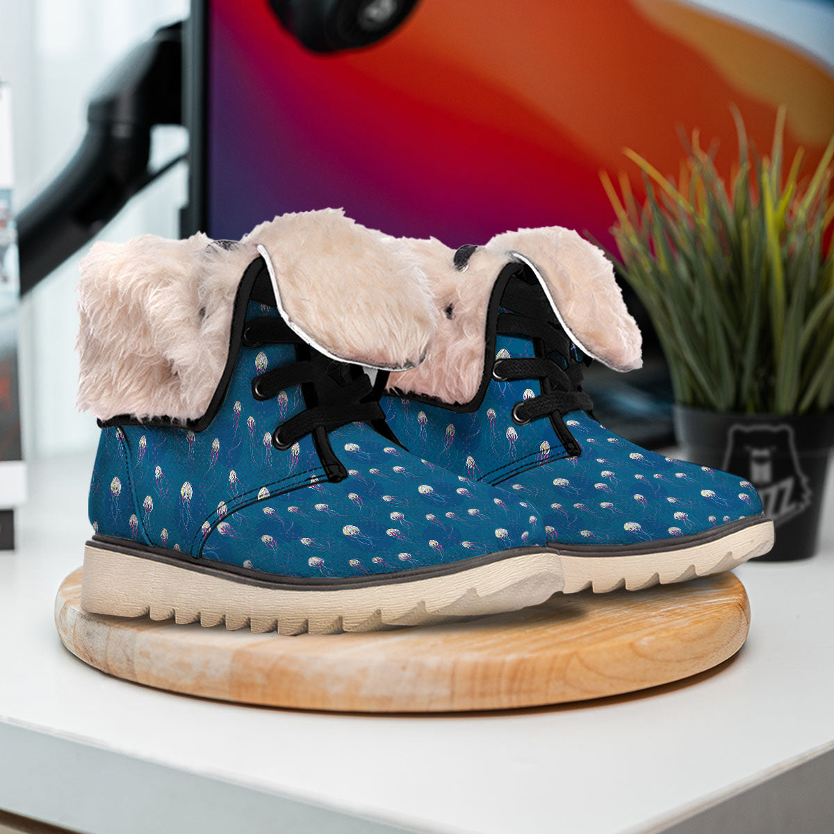 Glowing Jellyfish Print Pattern Snow Boots-grizzshop