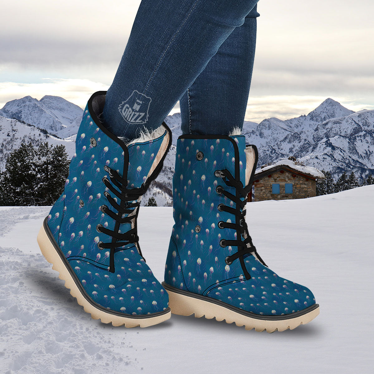 Glowing Jellyfish Print Pattern Snow Boots-grizzshop