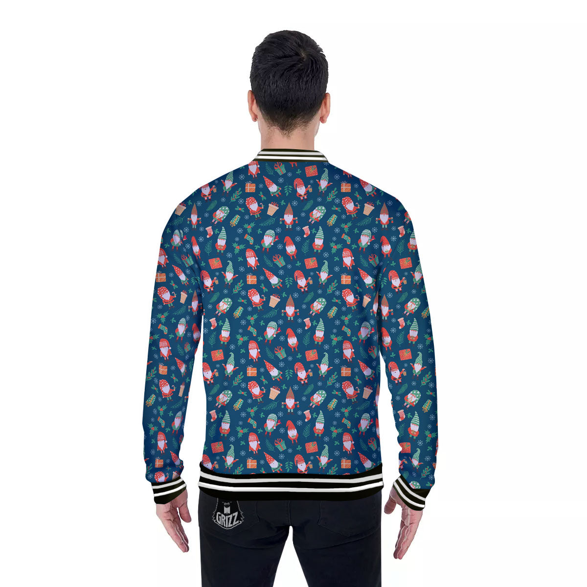 Gnomes Christmas Print Pattern Baseball Jacket-grizzshop