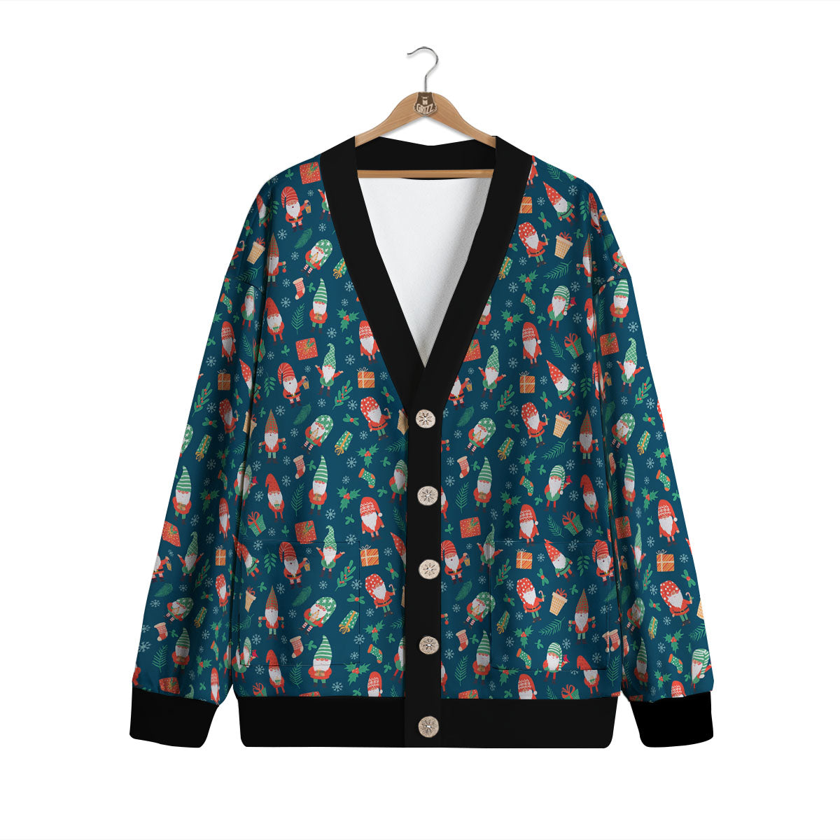 Gnomes Christmas Print Pattern Cardigan-grizzshop