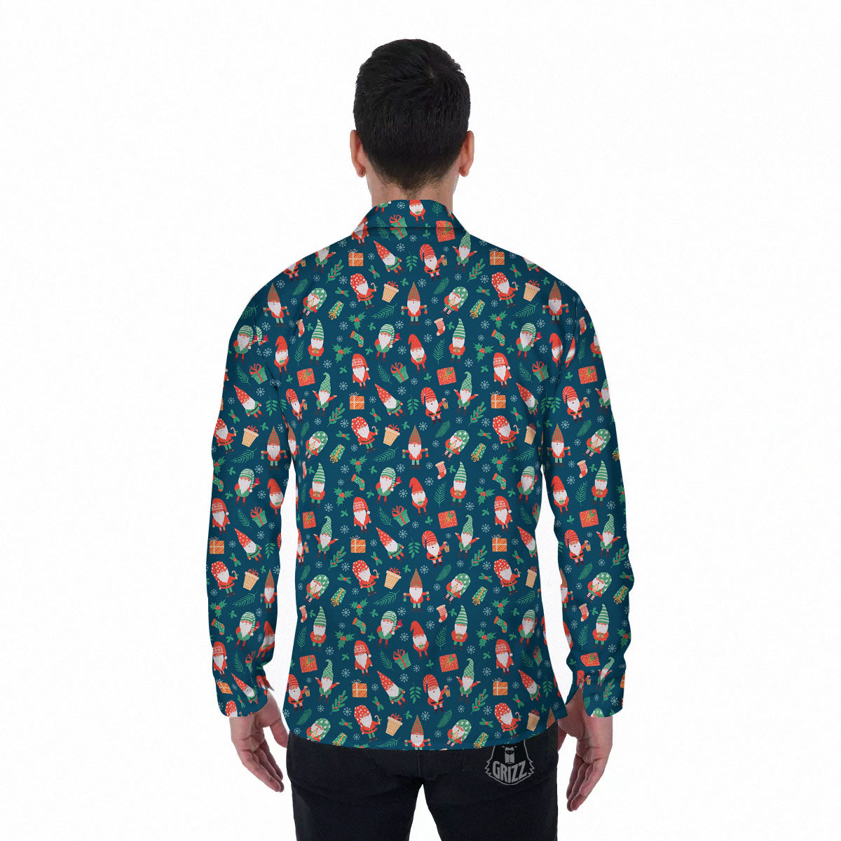 Gnomes Christmas Print Pattern Men's Long Sleeve Shirts-grizzshop