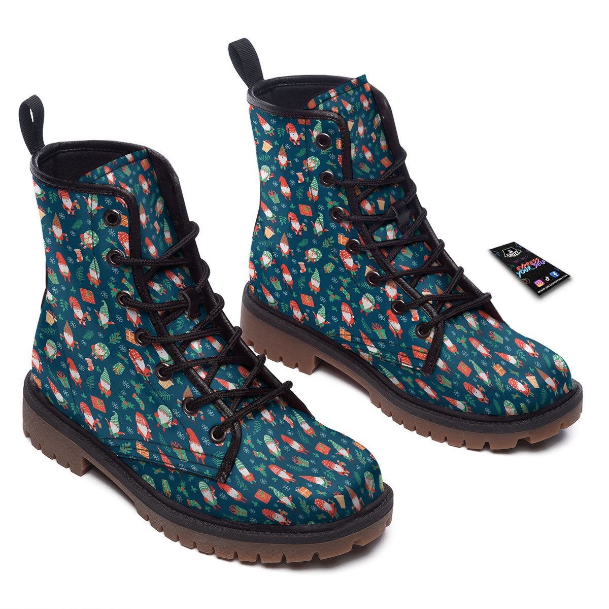 Gnomes Christmas Print Pattern Work Boots-grizzshop