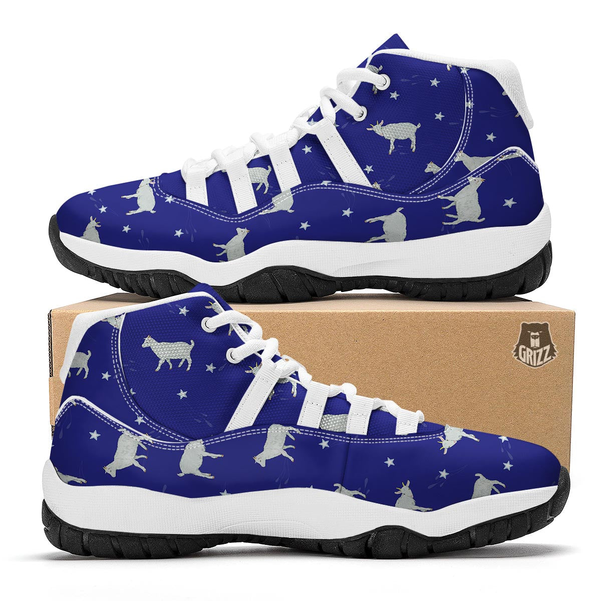 Goat Sheep Pattern Print White Bball Shoes-grizzshop