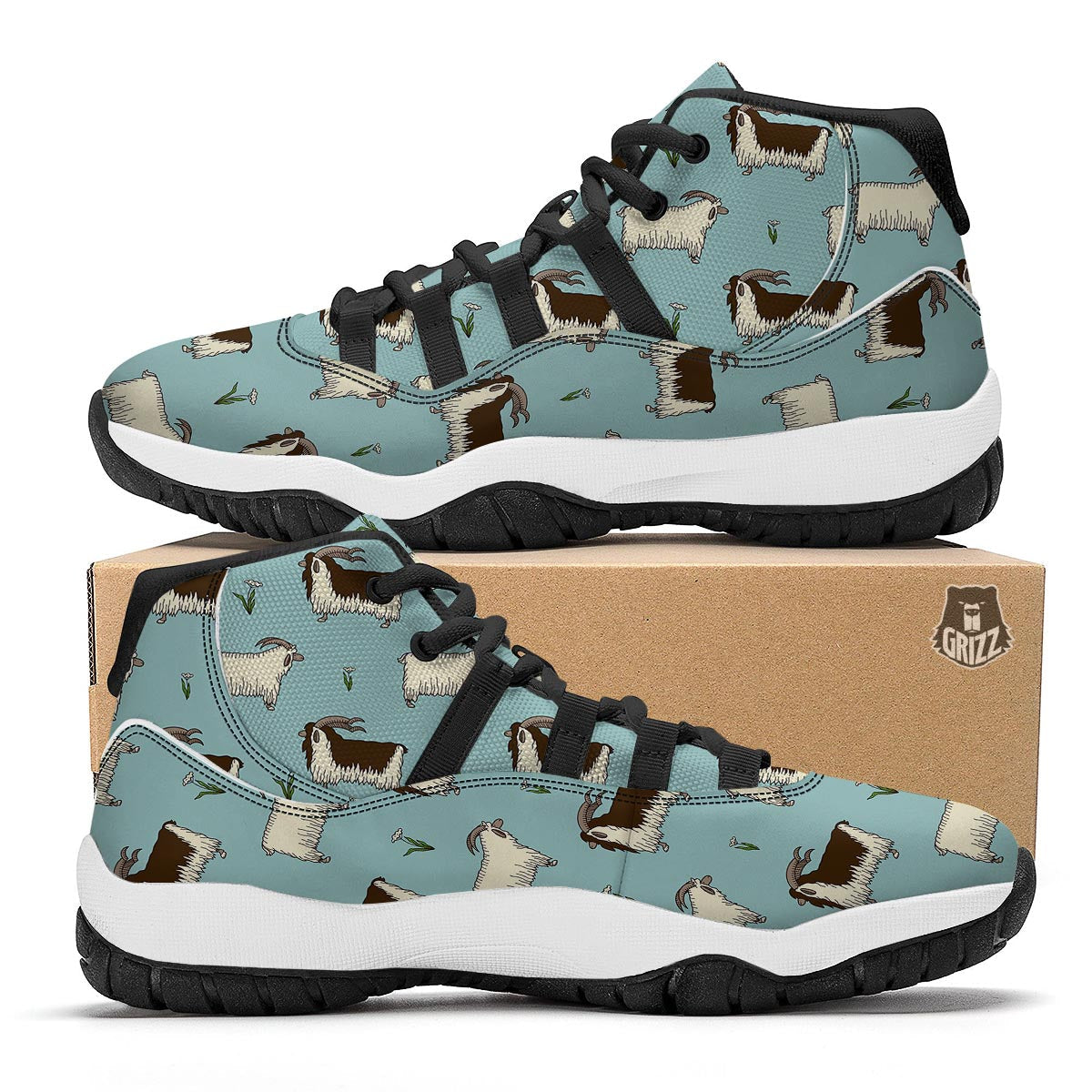 Goat Sheep Print Pattern Black Bball Shoes-grizzshop