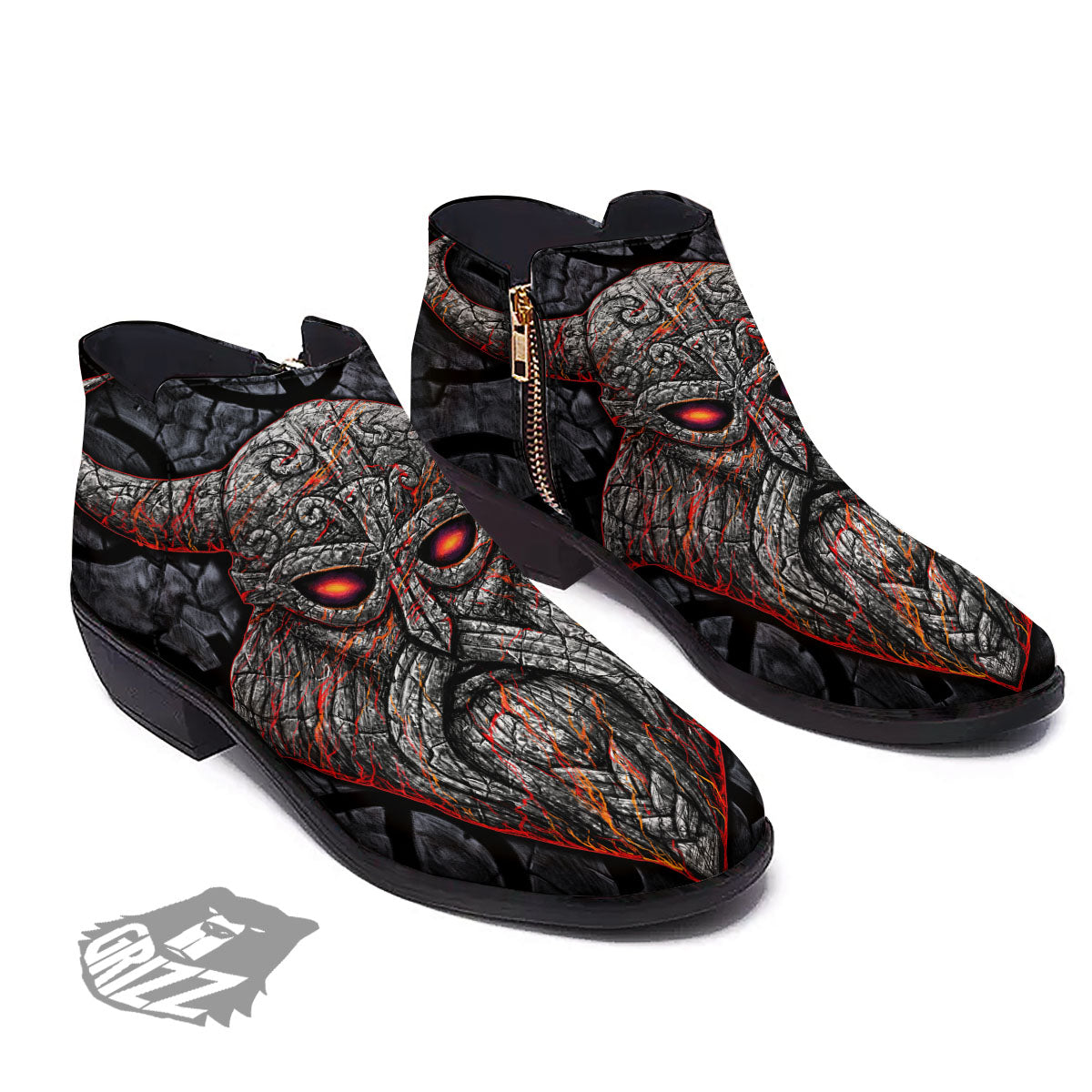 God Odin Ancient Viking Norse Print Ankle Boots-grizzshop