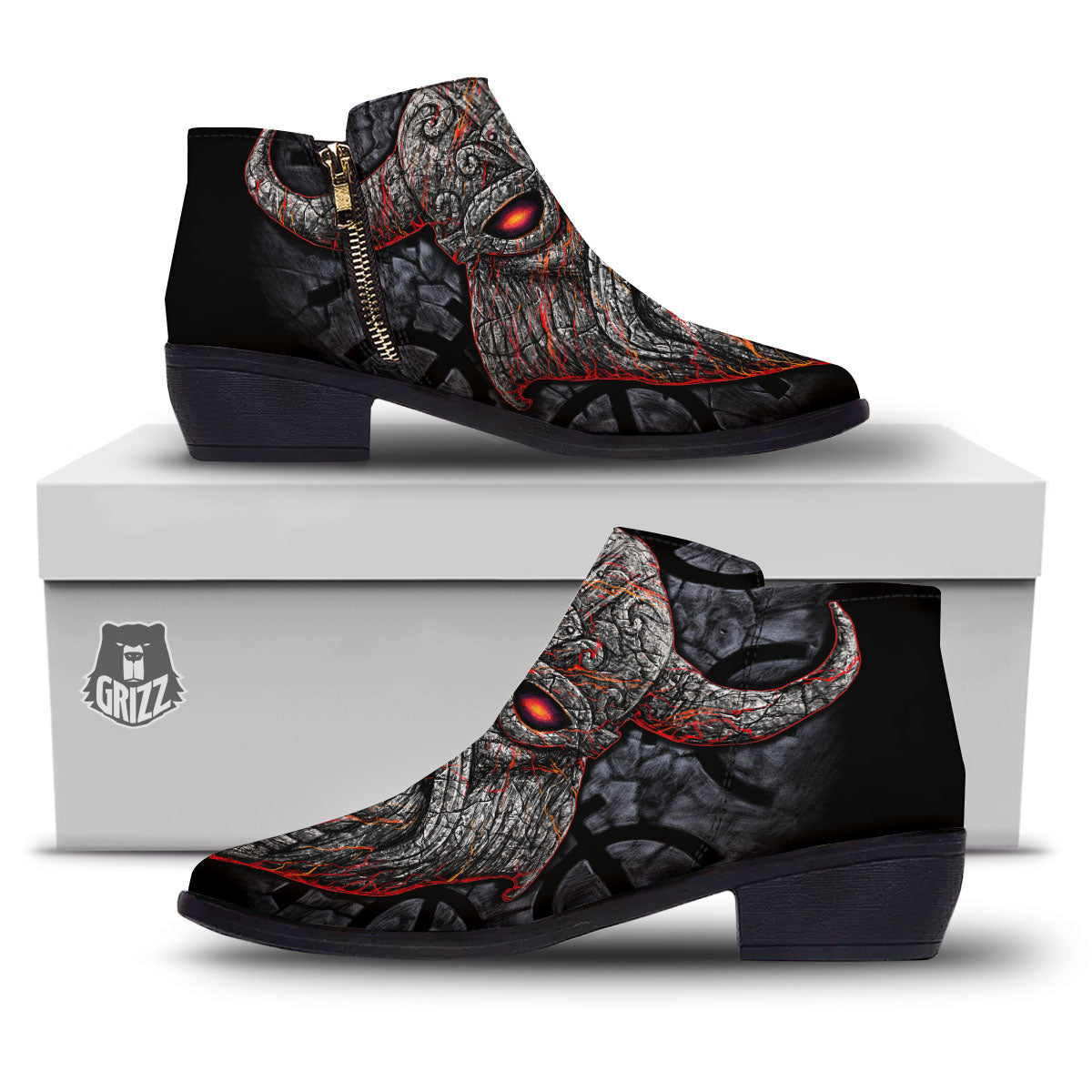 God Odin Ancient Viking Norse Print Ankle Boots-grizzshop