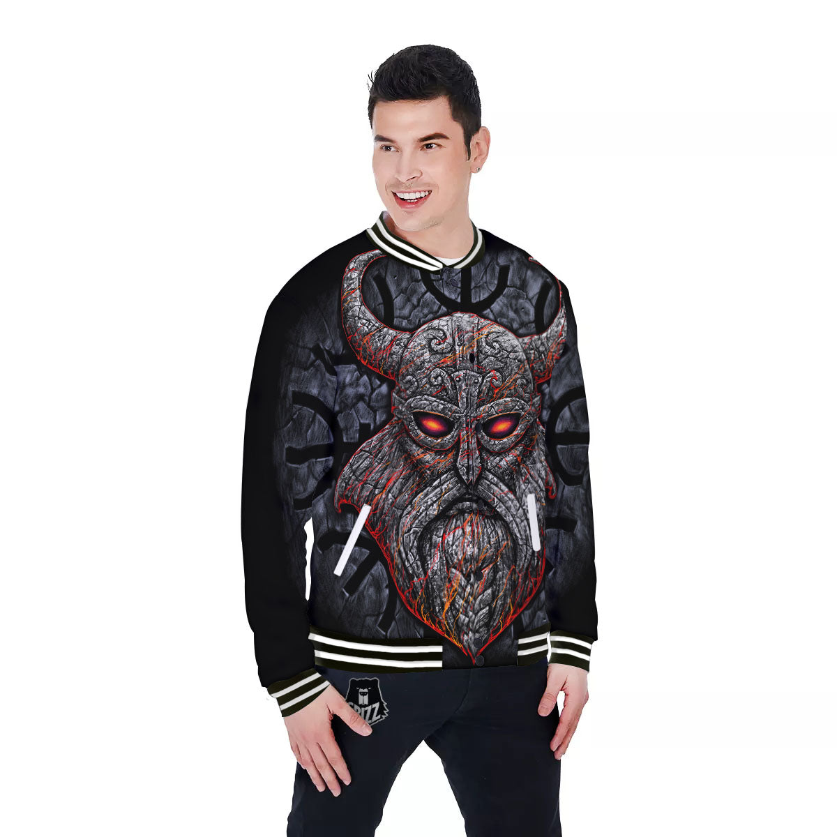 God Odin Ancient Viking Norse Print Baseball Jacket-grizzshop