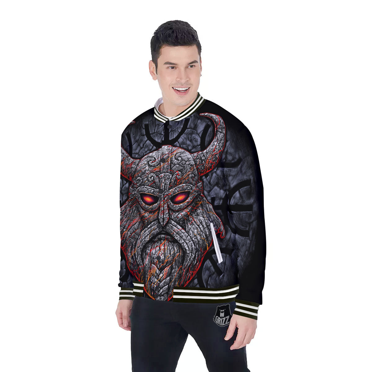 God Odin Ancient Viking Norse Print Baseball Jacket-grizzshop