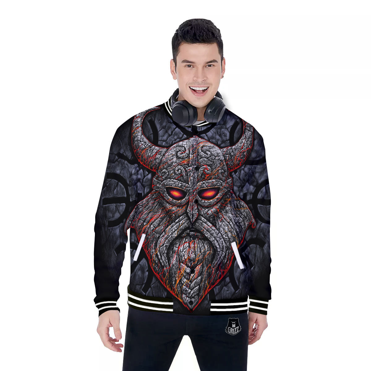 God Odin Ancient Viking Norse Print Baseball Jacket-grizzshop