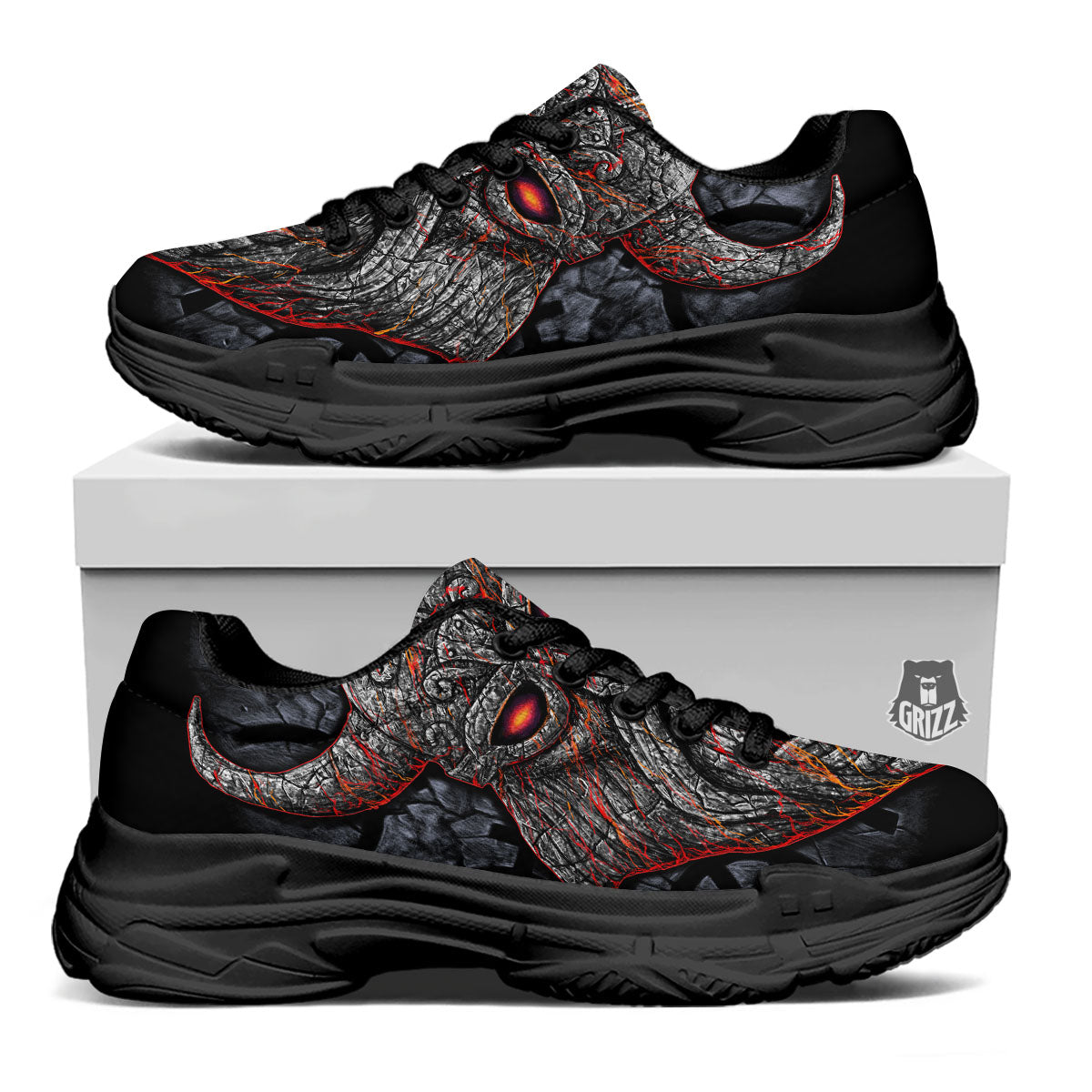 God Odin Ancient Viking Norse Print Black Chunky Shoes-grizzshop