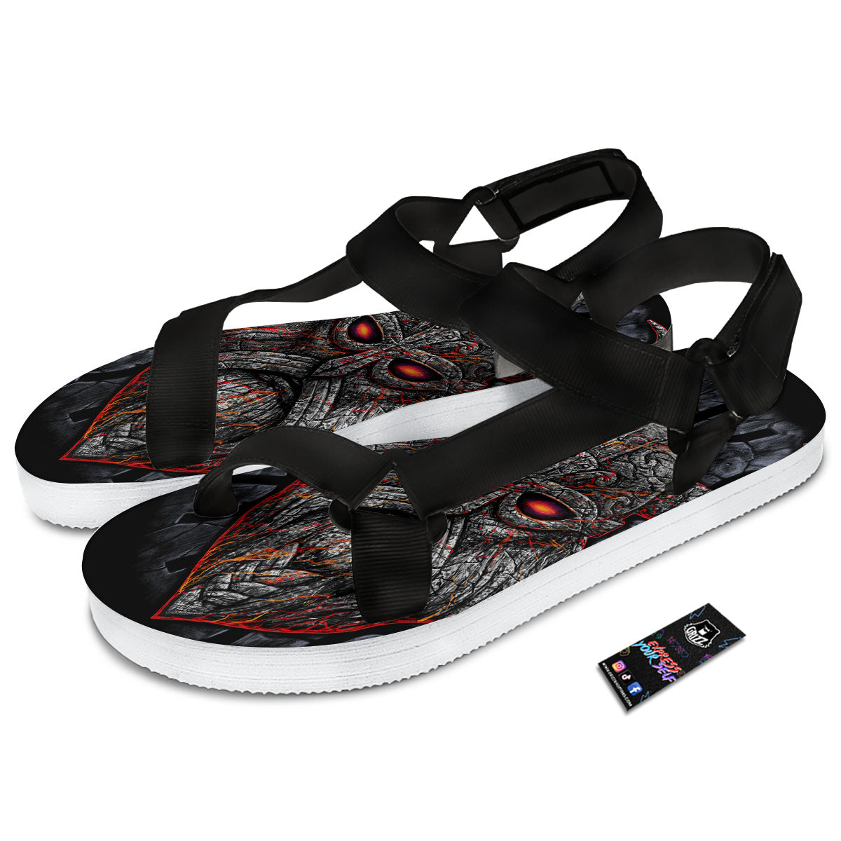 God Odin Ancient Viking Norse Print Black Open Toe Sandals-grizzshop