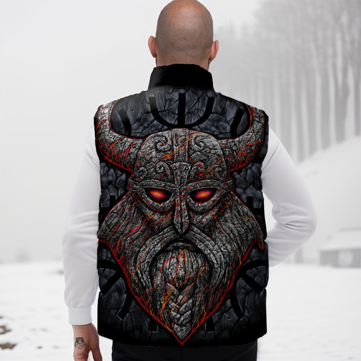 God Odin Ancient Viking Norse Print Down Vest