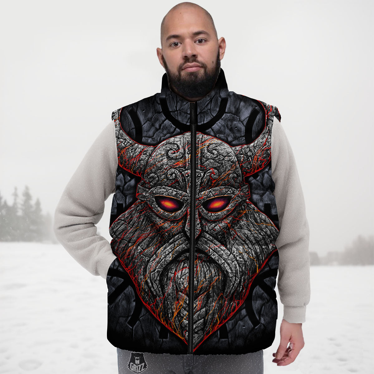 God Odin Ancient Viking Norse Print Down Vest
