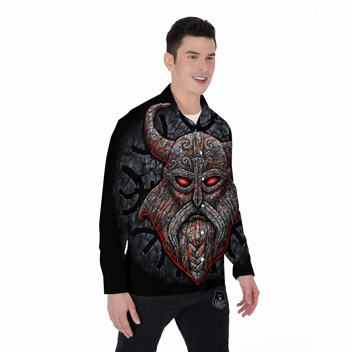 God Odin Ancient Viking Norse Print Men's Long Sleeve Shirts-grizzshop
