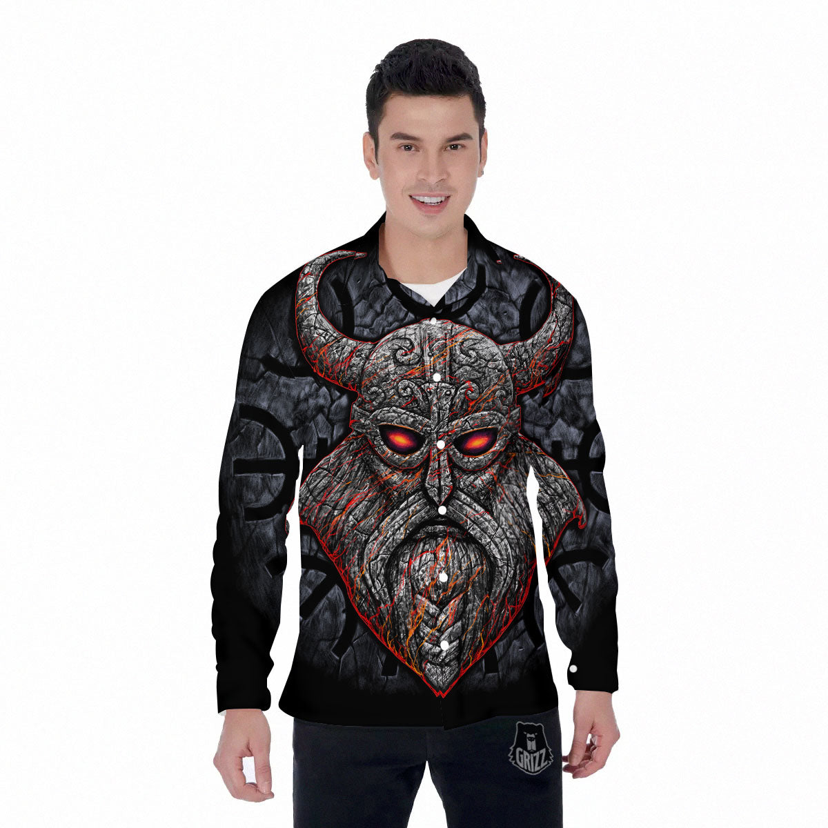 God Odin Ancient Viking Norse Print Men's Long Sleeve Shirts-grizzshop