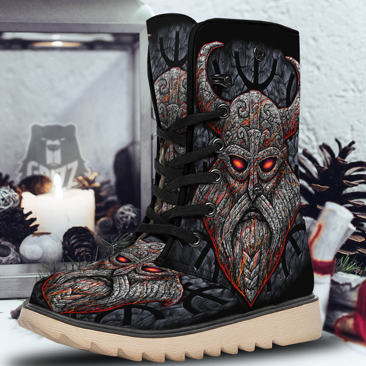 God Odin Ancient Viking Norse Print Snow Boots-grizzshop