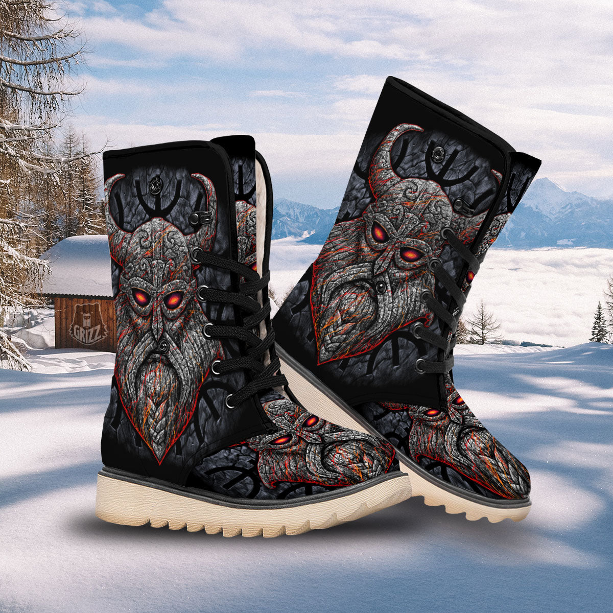 God Odin Ancient Viking Norse Print Snow Boots-grizzshop