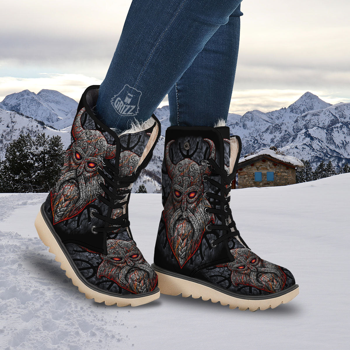 God Odin Ancient Viking Norse Print Snow Boots-grizzshop