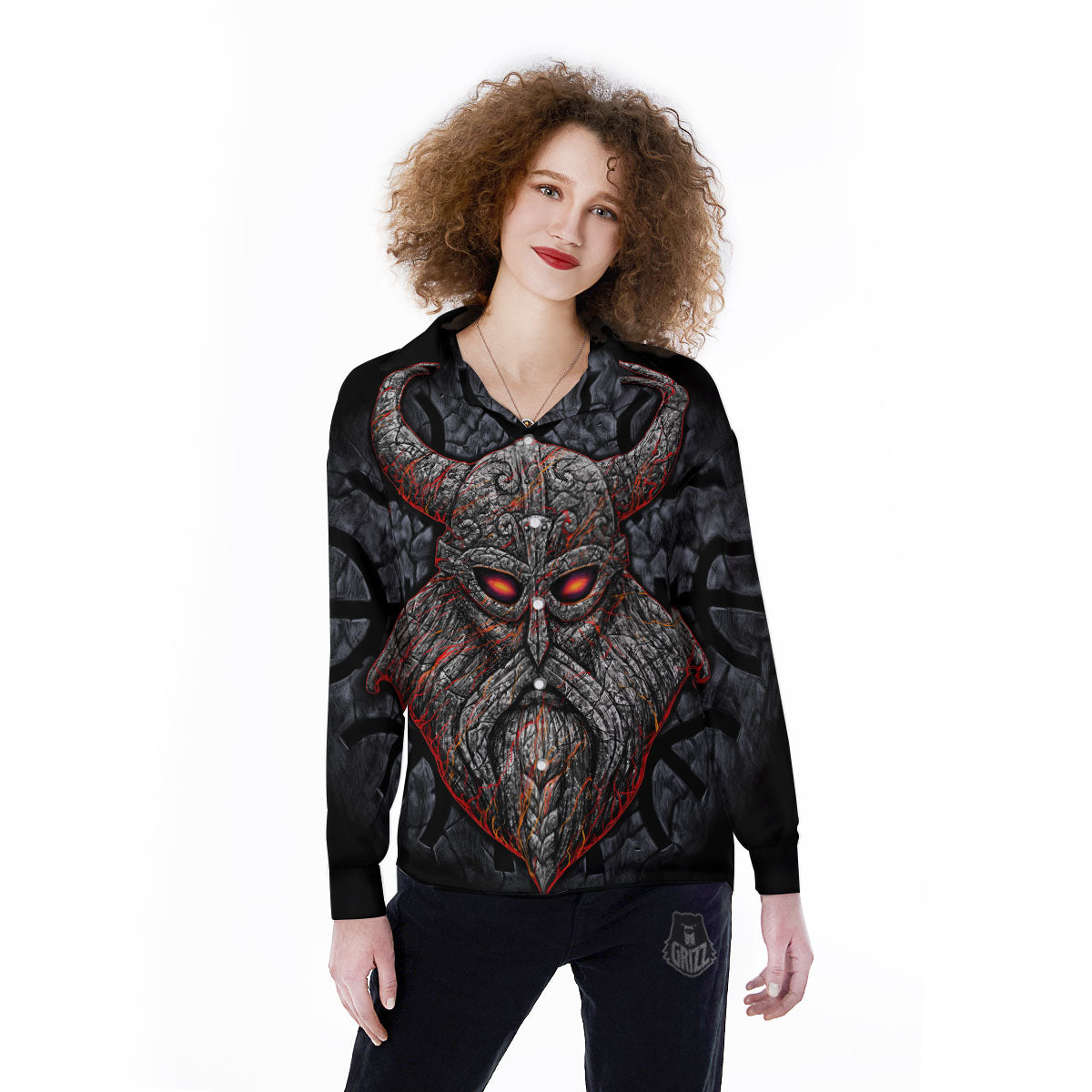 God Odin Ancient Viking Norse Print Women's Long Sleeve Shirts-grizzshop