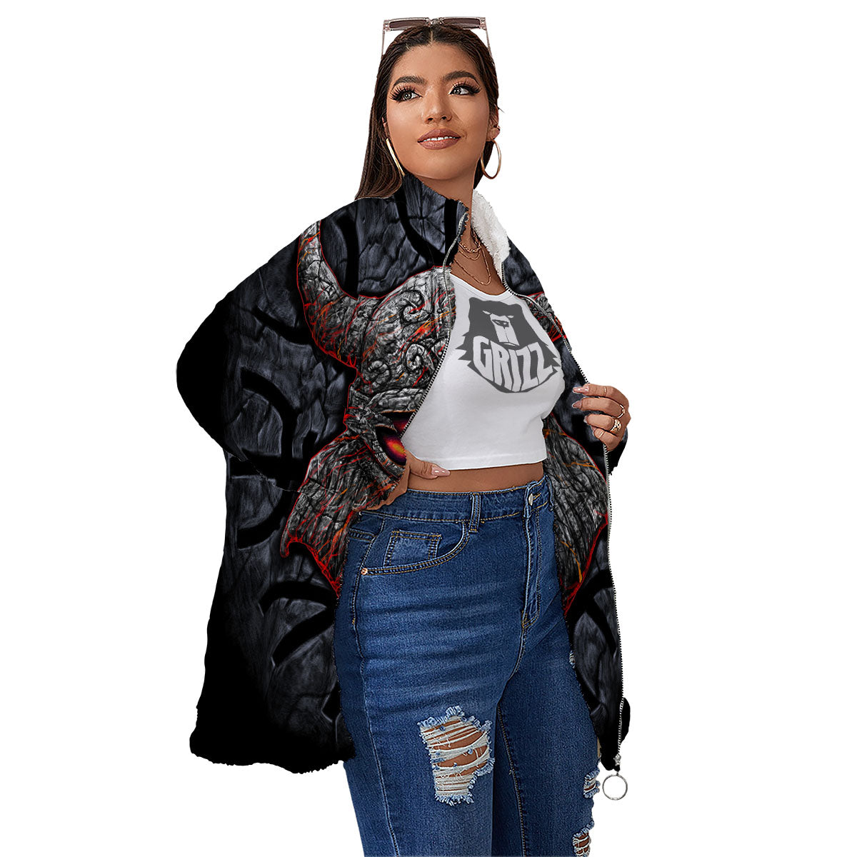 God Odin Ancient Viking Norse Print Women's Sherpa Jacket-grizzshop