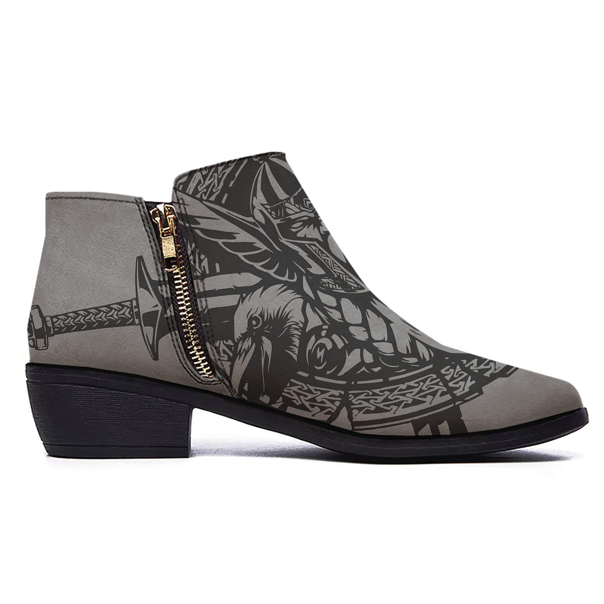 God Odin Grey Color Print Ankle Boots-grizzshop