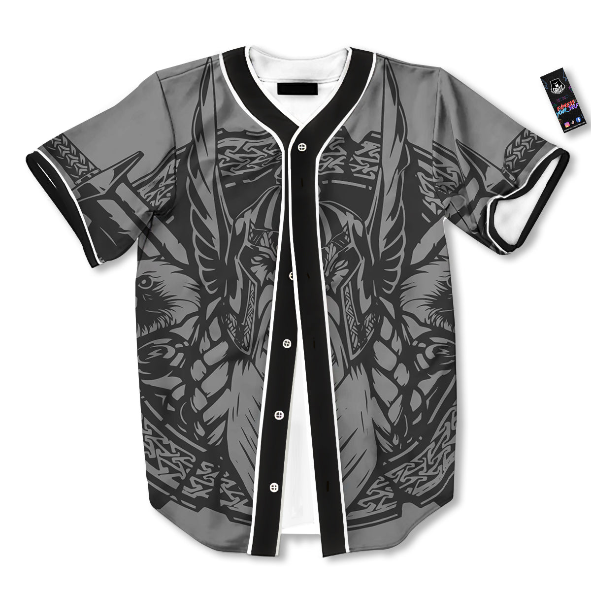 God Odin Grey Color Print Baseball Jersey-grizzshop