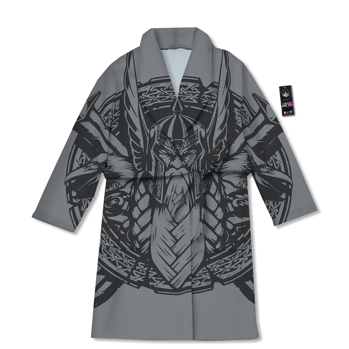 God Odin Grey Color Print Bathrobe-grizzshop