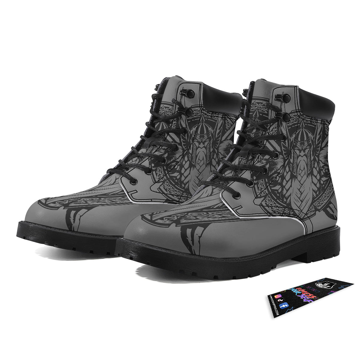 God Odin Grey Color Print Boots-grizzshop